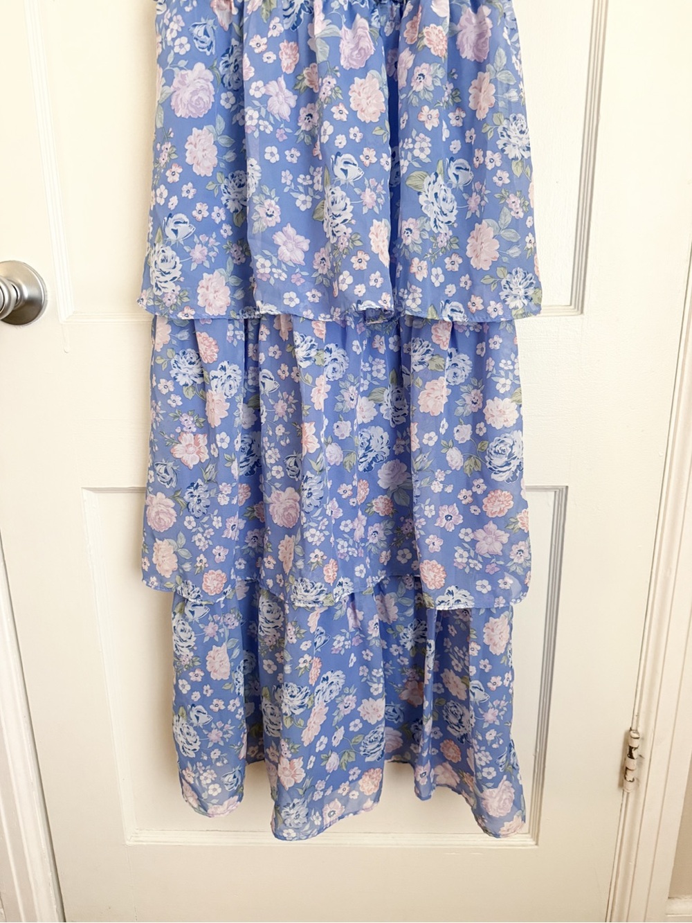 Beautees Lavender Blue Floral Tiered Dress with Pink Accents - Picture 3 of 6